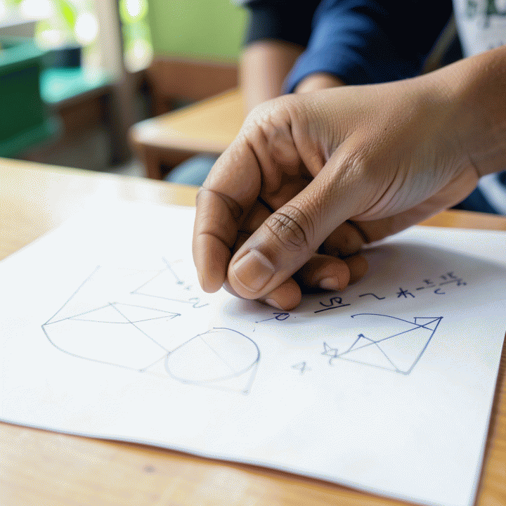 Tangan orang dewasa membimbing tangan anak dalam proses belajar menulis atau menggambar, fokus pada interaksi positif.
