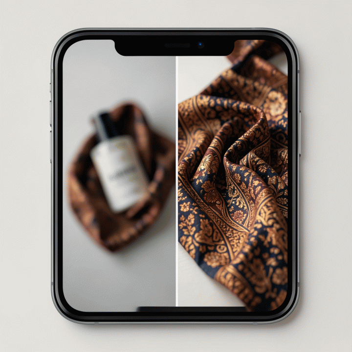 Perbandingan foto produk sebelum dan sesudah di-upscale oleh AI, menunjukkan perbaikan resolusi yang dramatis.