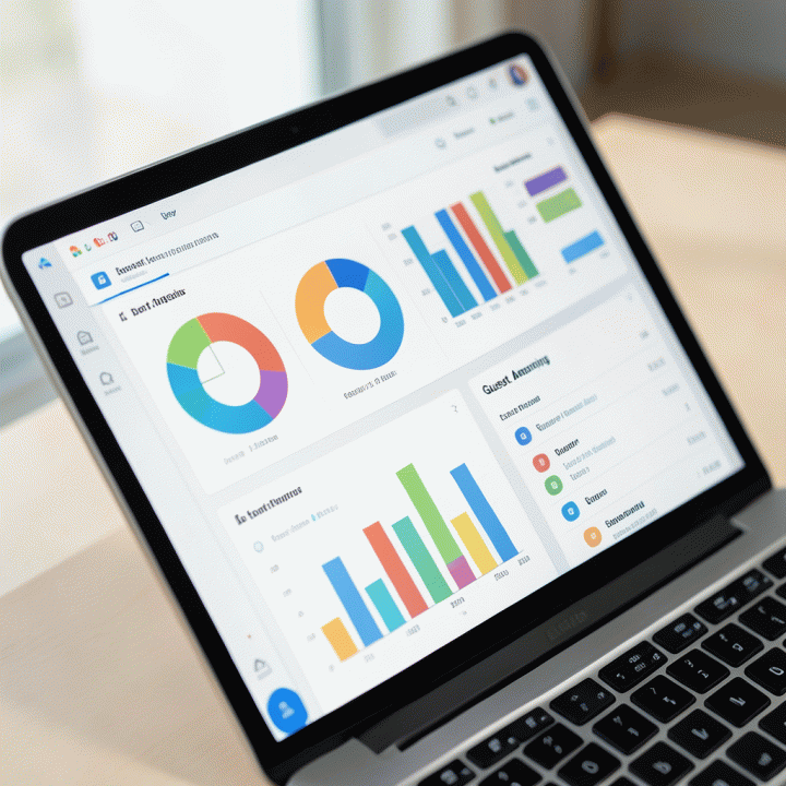 Tampilan dashboard perencanaan pernikahan yang abstrak dan modern, menunjukkan visualisasi pengelolaan anggaran dan daftar tamu yang terorganisir.