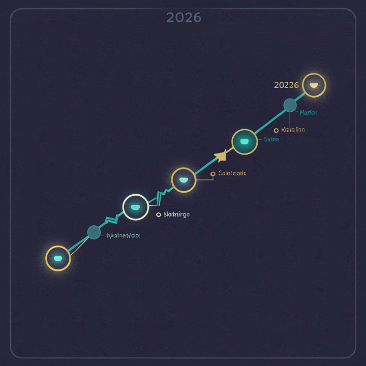 Visualisasi roadmap atau peta jalan strategis yang menunjukkan tahapan perencanaan riset silsilah keluarga dari waktu ke waktu.