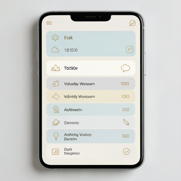 Tampilan dashboard pelacak kebiasaan harian untuk rutinitas shalat dan ibadah harian yang minimalis dan elegan.