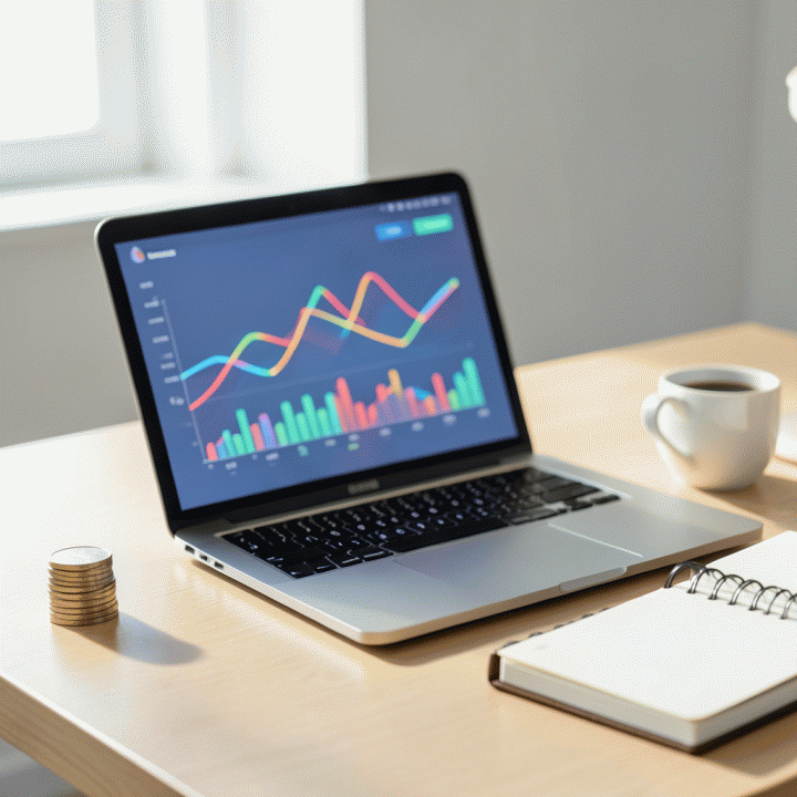 Meja kerja yang rapi dengan laptop dan alat perencanaan keuangan, melambangkan strategi pengelolaan utang yang terstruktur.