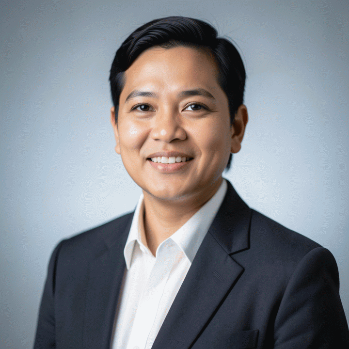 Contoh foto profil LinkedIn yang ideal: potret wajah profesional dengan latar belakang netral.