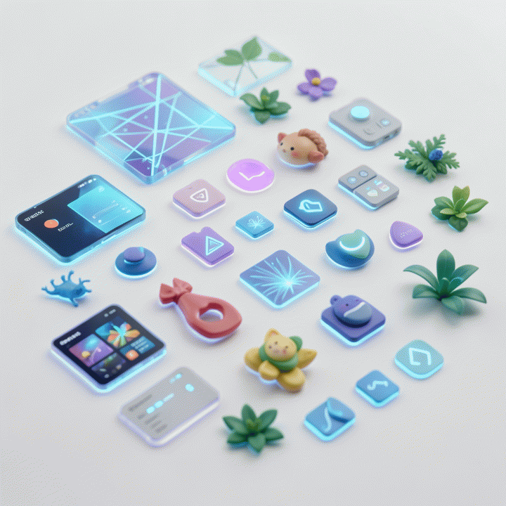 Koleksi aset digital siap pakai yang beragam, menunjukkan potensi visual untuk konten kreatif.