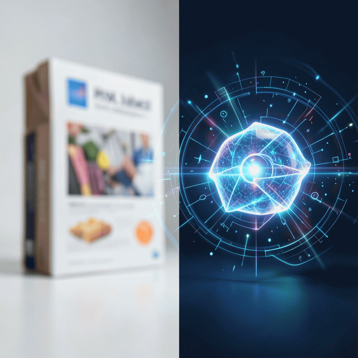 AI Image Upscaling process transforming a blurry e-commerce product photo into a high-quality professional image.