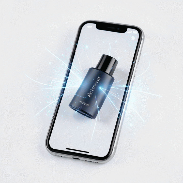 Ilustrasi profesional foto produk e-commerce yang diperbaiki kualitasnya menggunakan AI, menunjukkan peningkatan resolusi dan detail secara signifikan.