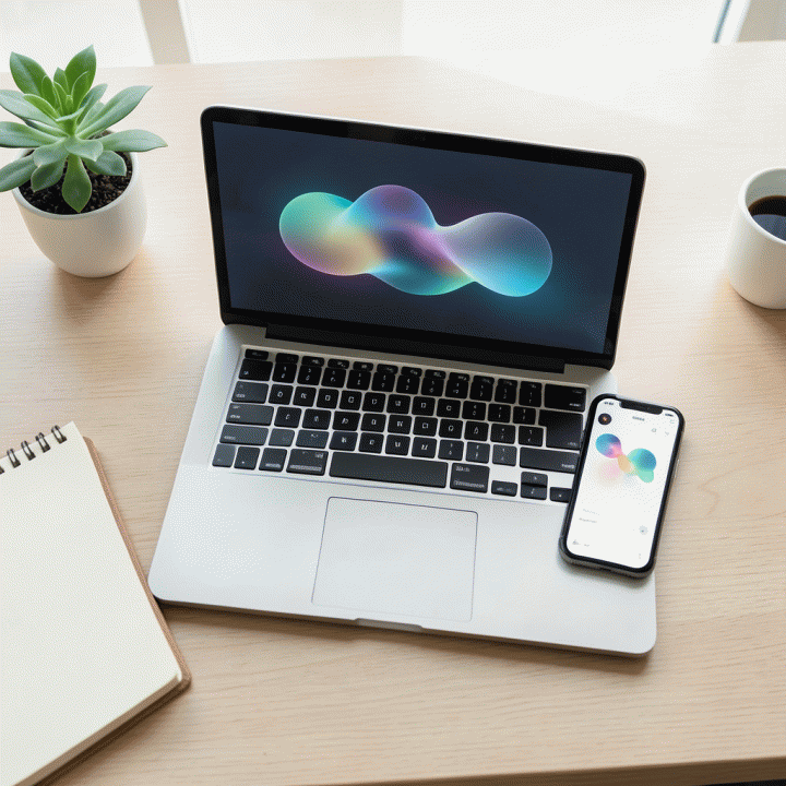Penggunaan AI Image Upscaler di meja kerja UMKM, menunjukkan proses peningkatan kualitas foto produk secara digital dan mudah.