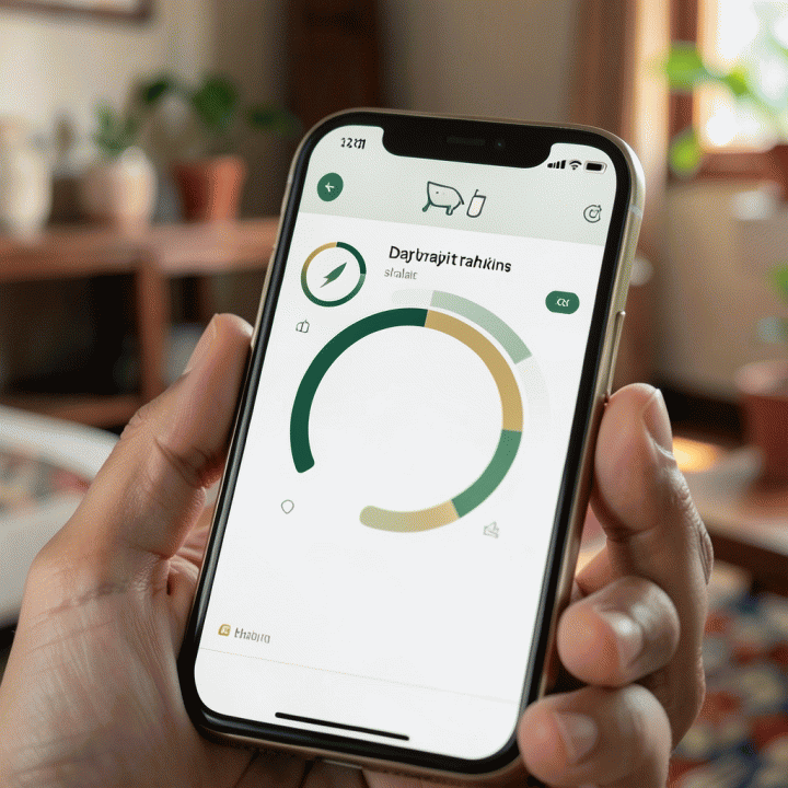 Tampilan dekat dashboard pelacak kebiasaan ibadah di smartphone, menunjukkan progres yang konsisten dan mudah dipahami.