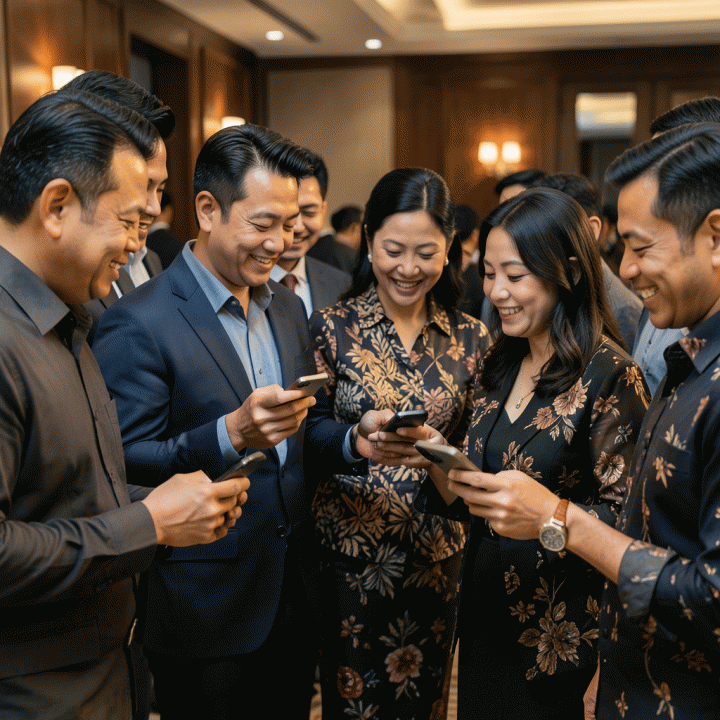 Interaksi hangat antara keluarga dan teman dalam suasana persiapan pernikahan, menunjukkan koordinasi tamu yang mudah.