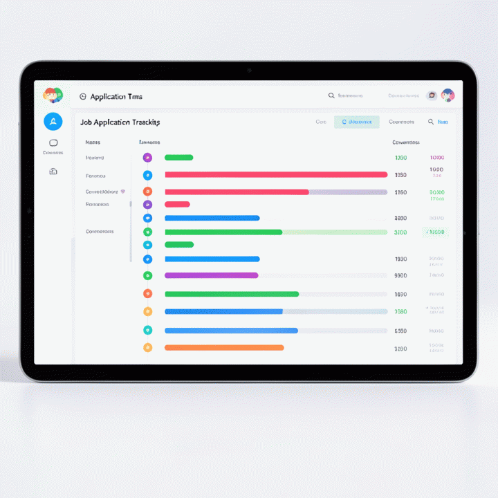 Dashboard digital yang menunjukkan pelacakan lamaran kerja secara kronologis dan tingkat konversi platform.