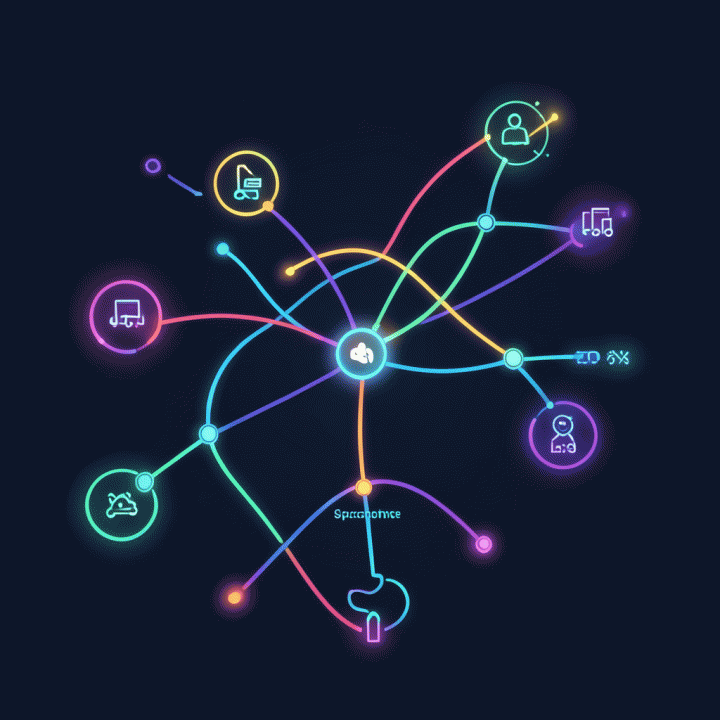 Abstract visualization of a career path map showing interconnected job platforms and career journey.