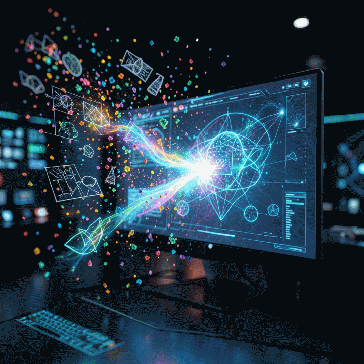 Visualisasi abstrak proses mengubah ide mentah menjadi blueprint produk digital yang terstruktur menggunakan teknologi AI.