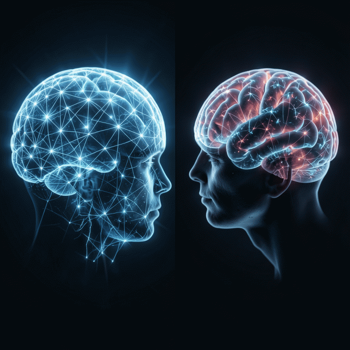 Visual representation of the difference between IQ (analytical logic) and personality traits in self-assessment.