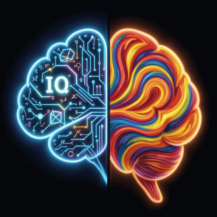 Abstract visualization illustrating the dichotomy between analytical intelligence and personality traits.