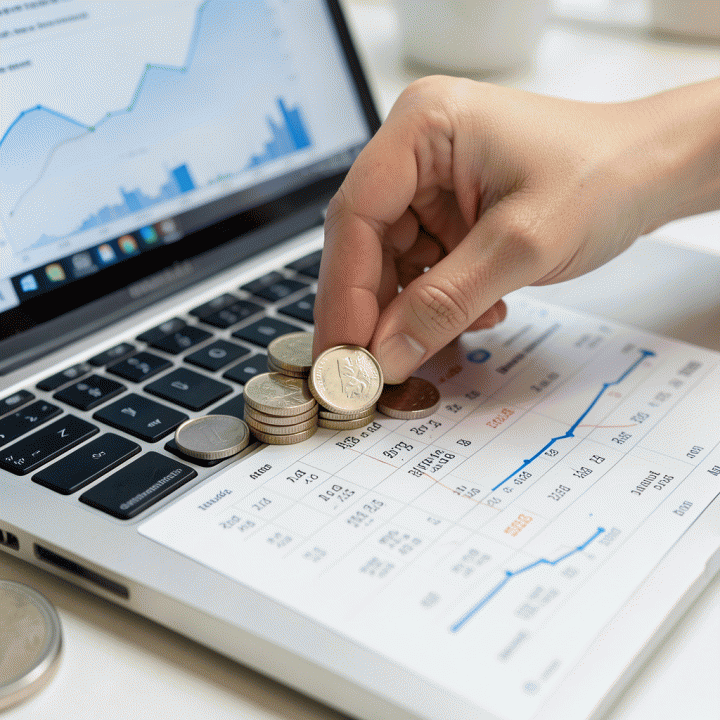 Tangan pasangan sedang memeriksa spreadsheet anggaran keuangan di laptop untuk memastikan perencanaan pernikahan tetap sesuai budget.
