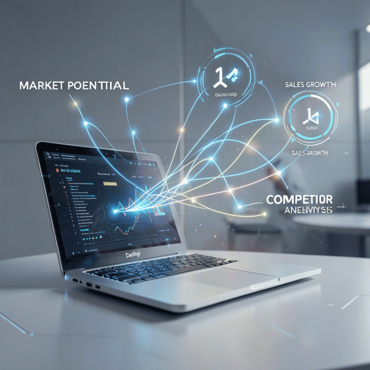 Representasi visual data analitik yang menghubungkan strategi bisnis dengan potensi pasar e-commerce.