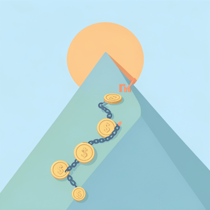 Visualisasi abstrak perjalanan mencapai kemandirian finansial bebas utang.