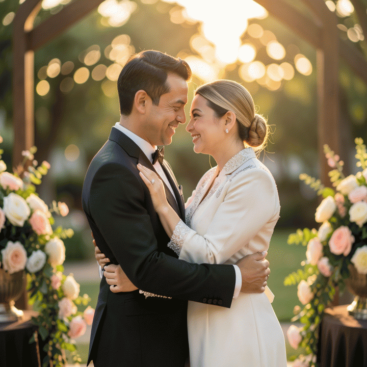 Foto pasangan yang romantis dan elegan untuk perayaan anniversary.