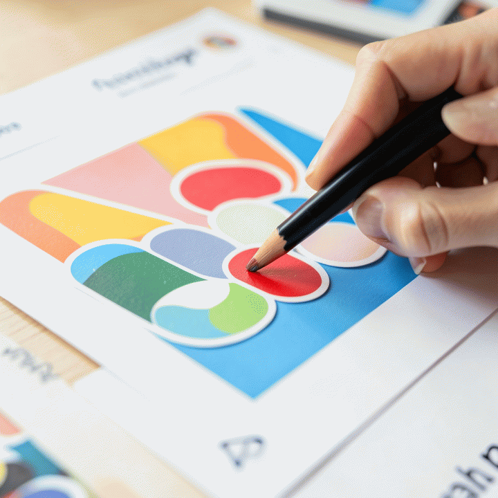 Close-up of a digital sticker pack being used to decorate an Instagram post design, showing ease of use and vibrant colors.
