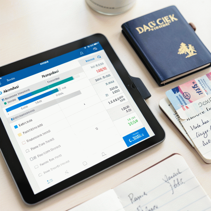 Tampilan dekat layar tablet yang menunjukkan spreadsheet anggaran perjalanan grup yang terorganisir dan transparan.