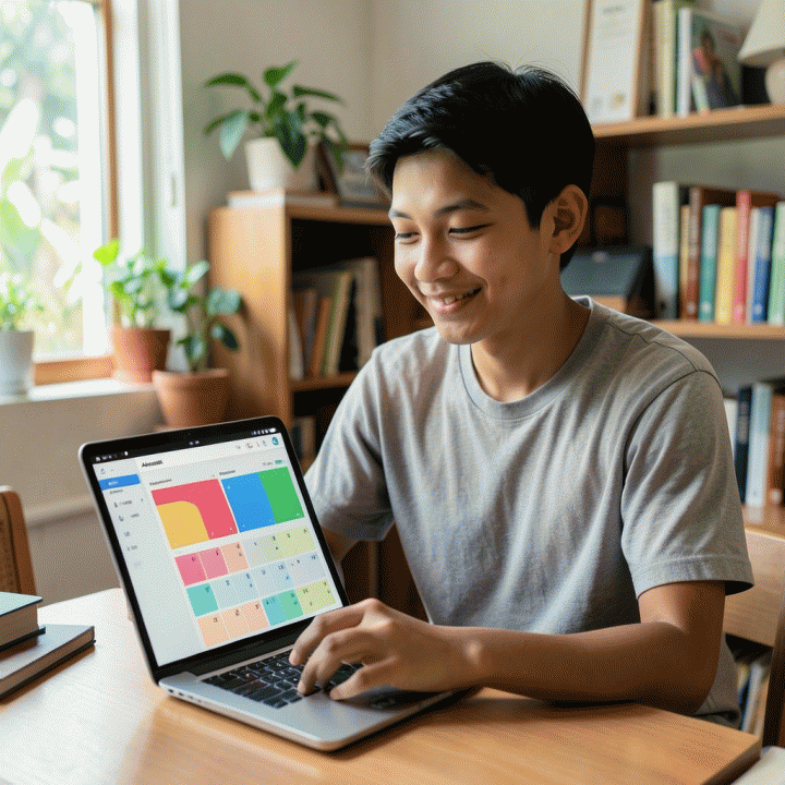 Mahasiswa menggunakan aplikasi digital untuk mengatur jadwal akademik dan kegiatan pribadi.