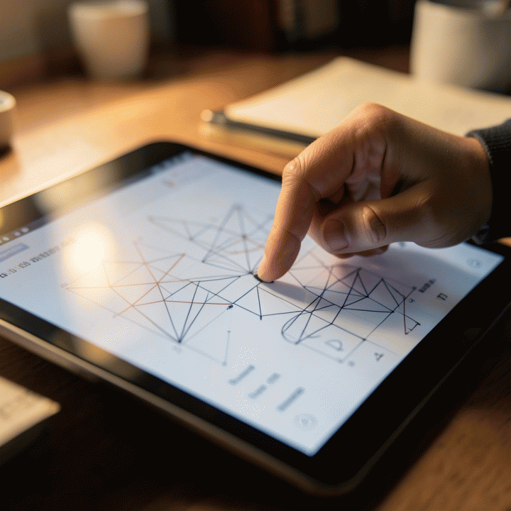 Tangan mahasiswa yang sedang menyelesaikan puzzle kognitif di tablet, melambangkan pengujian kemampuan logika dan penalaran.