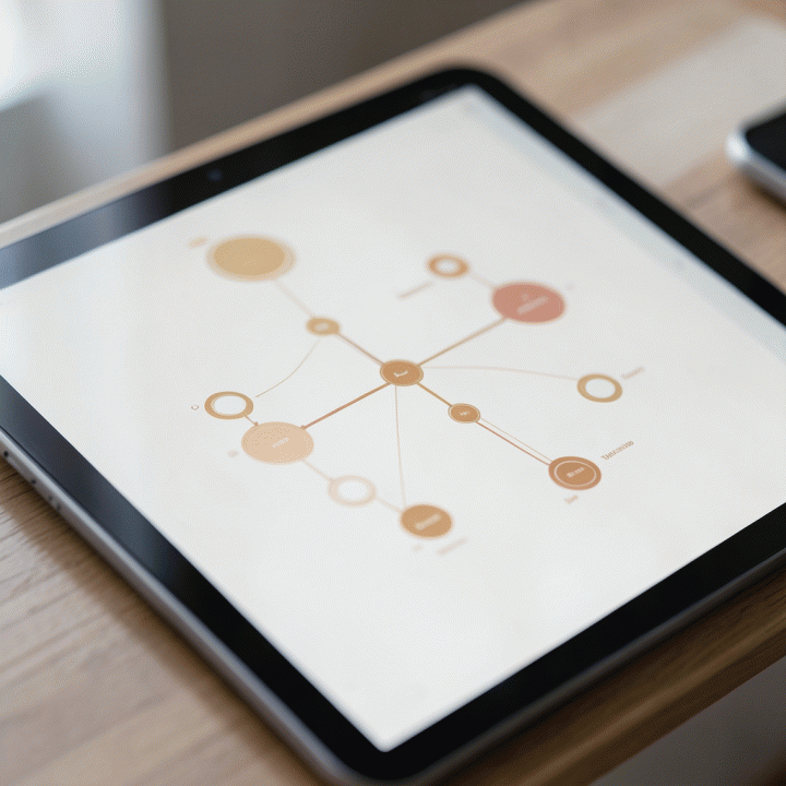 Tampilan digital silsilah keluarga yang modern dan terstruktur pada layar tablet.