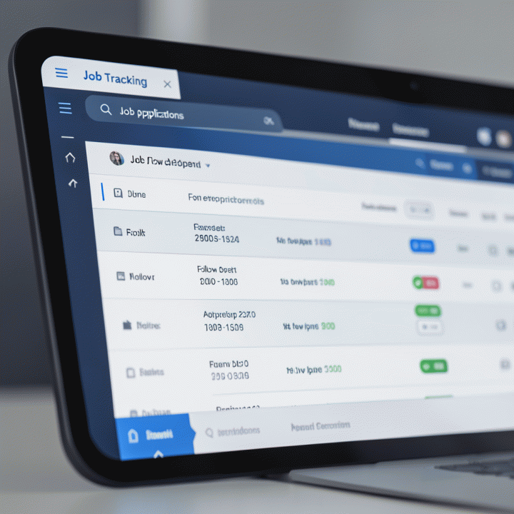 Digital dashboard interface showing organized tracking of job applications and follow-up dates.
