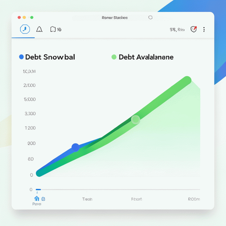Dashboard visualisasi perbandingan metode pelunasan utang Debt Snowball dan Debt Avalanche.