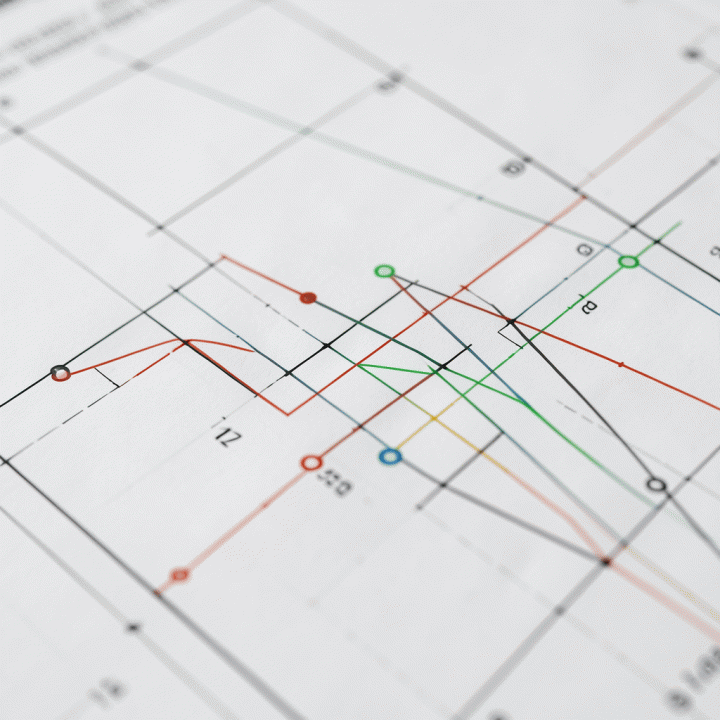 Blueprint with digital S-Curve progress tracking lines illustrating project schedule.