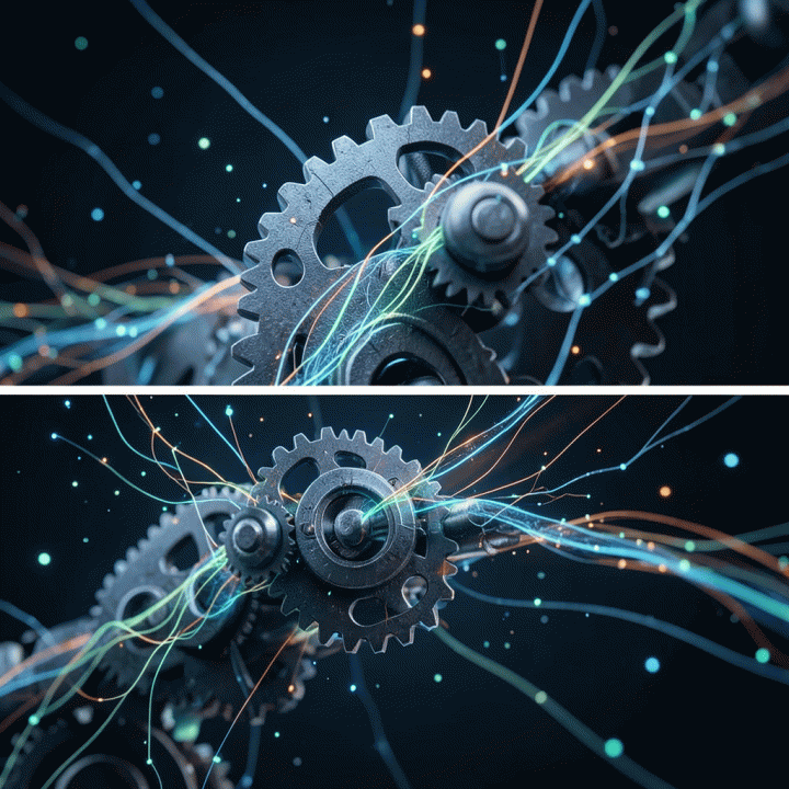 Abstract visualization of a digital growth machine powered by AI for marketing strategy.
