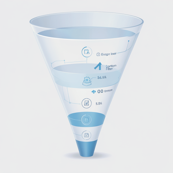 Visual representation of a data funnel showing job application conversion statistics.