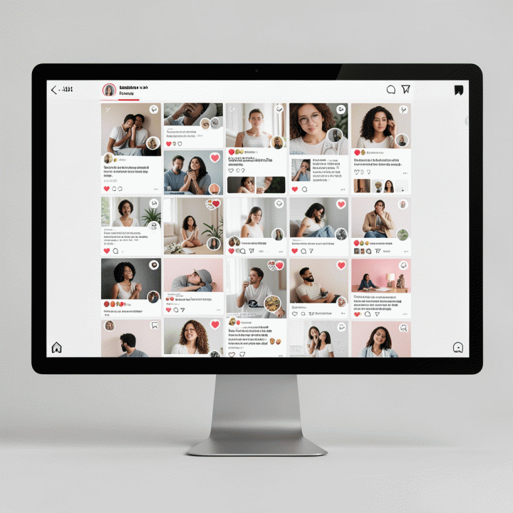 Tampilan mockup feed Instagram yang estetik, menunjukkan bagaimana stiker digital dapat meningkatkan profesionalitas visual konten media sosial.