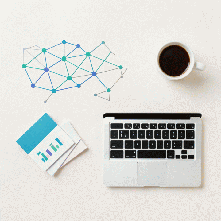Visualisasi abstrak dari perencanaan karir, menunjukkan koneksi, organisasi, dan strategi.
