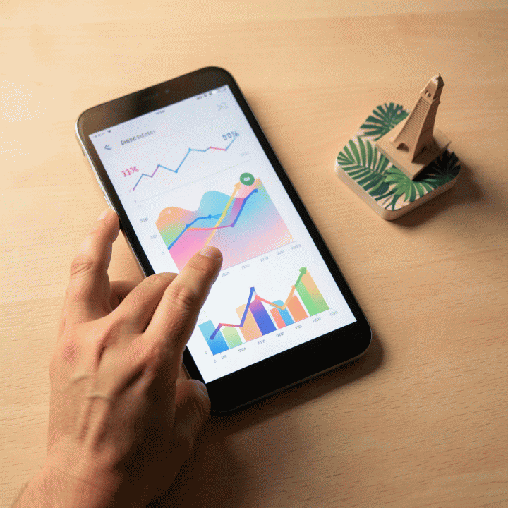 Penggunaan tablet modern untuk melacak dan mengoptimalkan alokasi dana keuangan, dengan visualisasi grafik abstrak yang menunjukkan kemajuan.