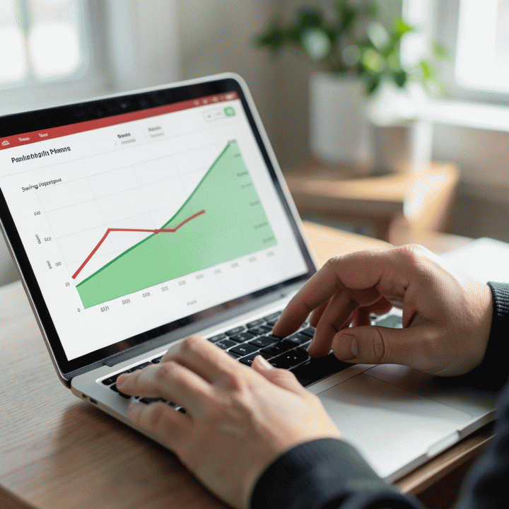 Tangan-tangan yang bekerja sama di atas spreadsheet keuangan digital, menunjukkan transisi dari utang menjadi tabungan melalui perencanaan yang terstruktur.