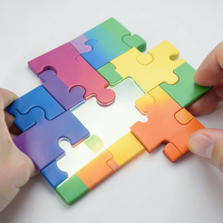 Visualisasi puzzle keuangan yang diselesaikan, melambangkan kebebasan finansial.