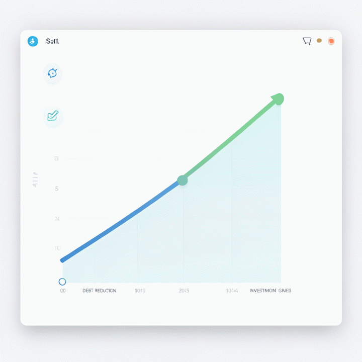 Dashboard visualisasi kemajuan keuangan dengan grafik kenaikan yang jelas.