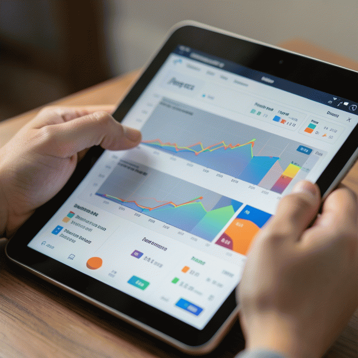 Tangan menganalisis data penjualan Shopee menggunakan tablet untuk optimasi.