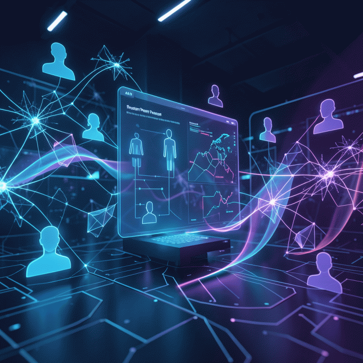 Abstract visualization of AI transforming data into structured customer personas for marketing strategy.