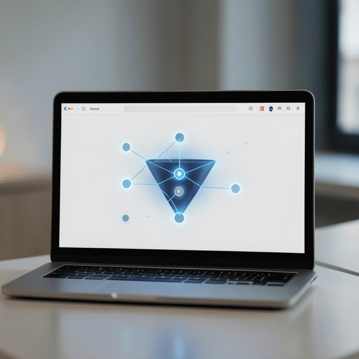 Visualisasi digital funnel dan peta perjalanan pelanggan yang menunjukkan proses otomatisasi lead generation.