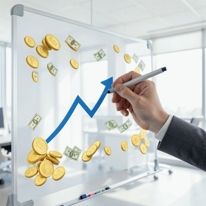 Ilustrasi grafis kenaikan profit margin yang signifikan melalui penentuan harga jual optimal.