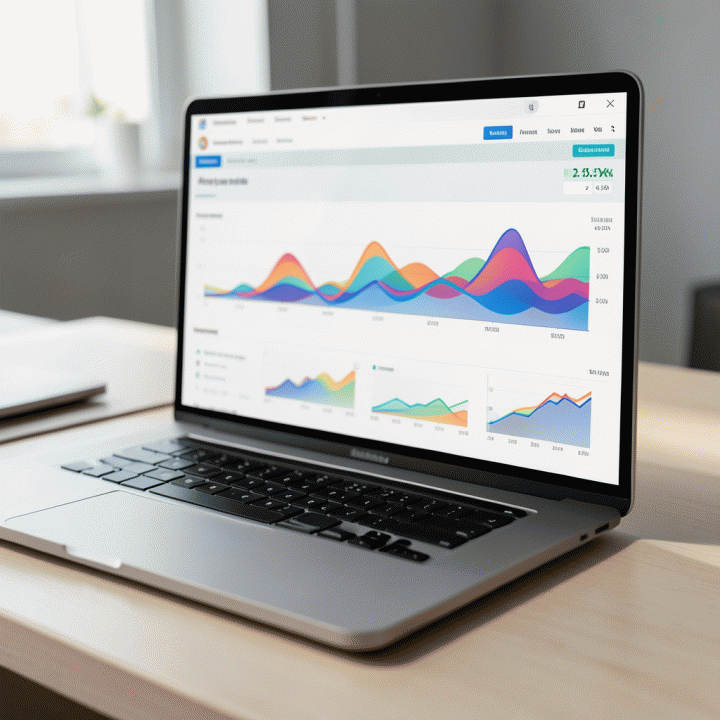 Tampilan dashboard analitik e-commerce di laptop yang menunjukkan grafik perbandingan harga dan tren penjualan kompetitor.