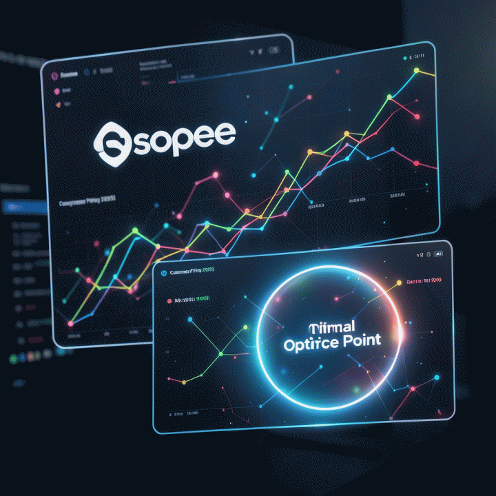 Visualisasi abstrak data kompetitor dan penentuan titik harga jual optimal di platform e-commerce.