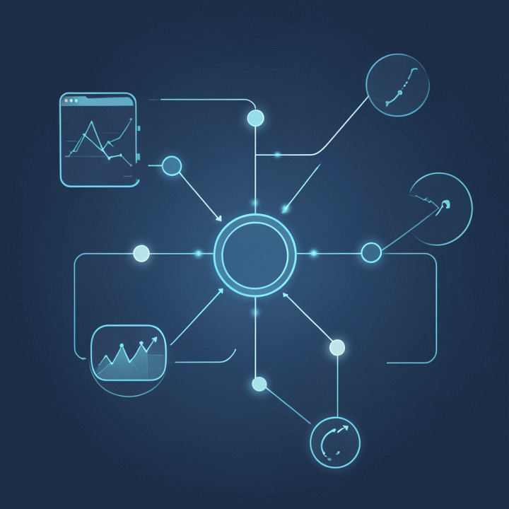 Abstract process flow diagram showing the AI process for pricing strategy optimization.