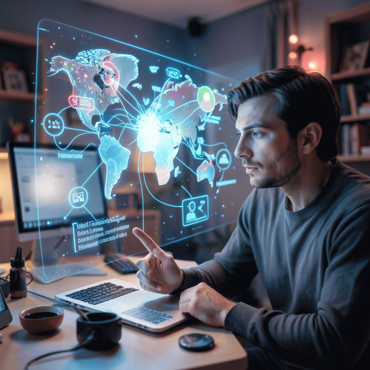 Content creator brainstorming viral ideas with an AI content strategy tool.