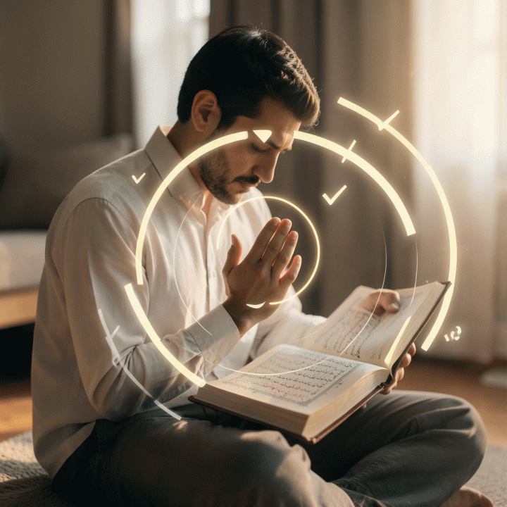 Visualisasi progres spiritual yang konsisten dari waktu ke waktu, menunjukkan rutinitas ibadah yang stabil dan berkelanjutan.
