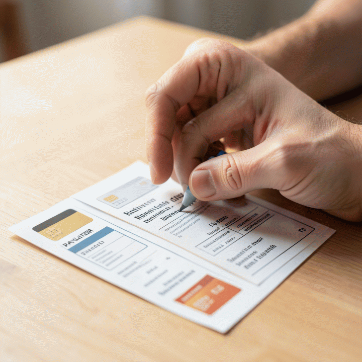 Hands strategically sorting and prioritizing different types of debt documents to determine the best repayment strategy.