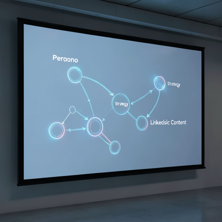 Visualisasi alur strategi konten dari persona ke konten LinkedIn yang didorong oleh AI.