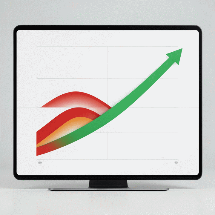 Visualisasi data abstrak yang menunjukkan kurva utang yang banyak berkurang dan berakhir pada garis pertumbuhan yang stabil dan positif.
